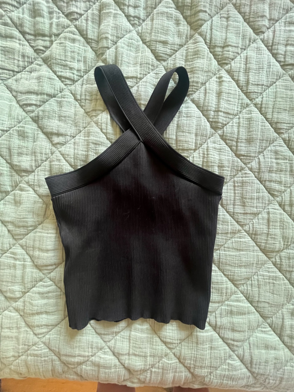 Forever 21 Black Ribbed Cross-Strap Tank Top